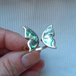 Iridescent Abalone Butterfly Wing Ring - Green Blue